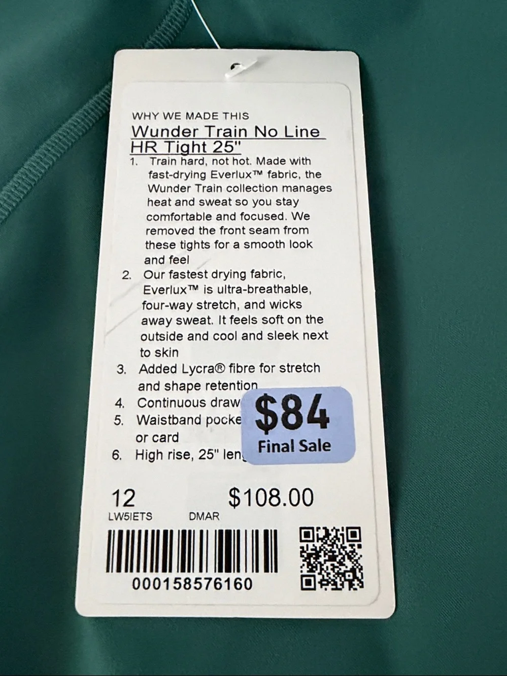 Lululemon - Wunder Train No Line High Rise Tight 25” - Size 12 - NWT